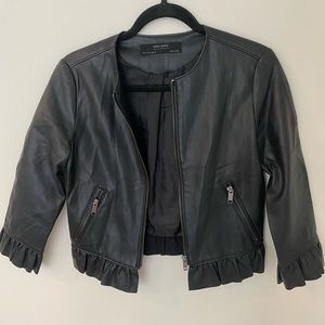 Black crop leather jacket